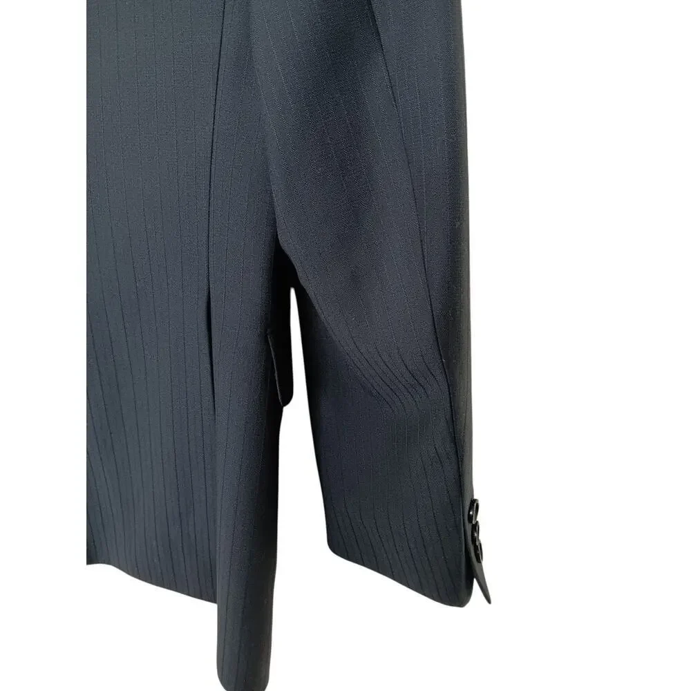 Cecil Gee Navy Blue Blazer Jacket 48 Made in Switzerland Viscose Pinstripe Hole